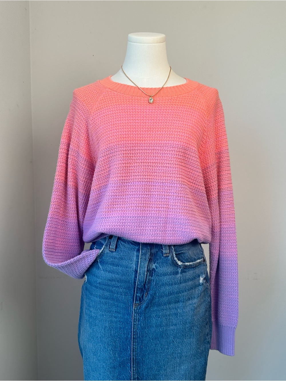 Charter Club Pink Orange to Lavender Ombre Crewneck Sweater
